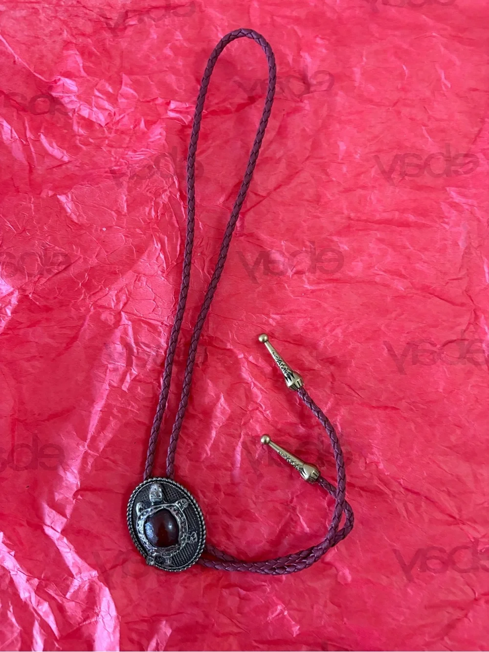 Turtle Bolo Tie with Amber-Look Center